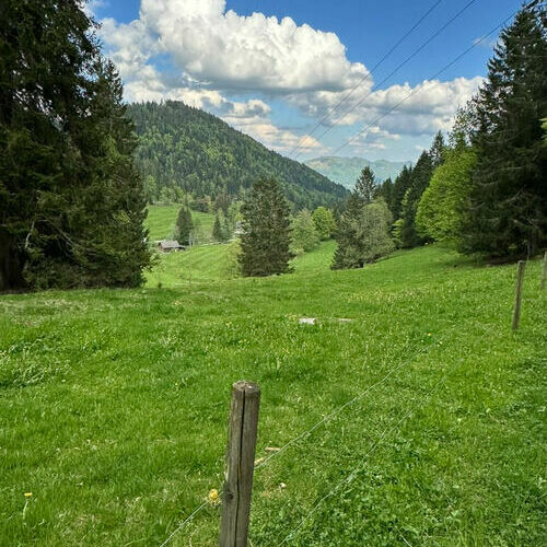 Der Blick auf das Freilufthaus in Untermulten, am Fue des Belchens.